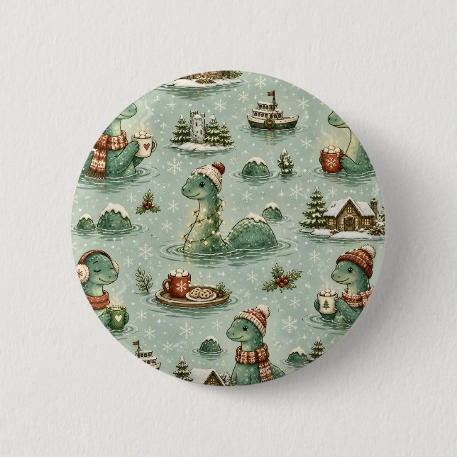 Christmas Nessie Loch Ness Monster Cozy Cryptids  Button (Front)