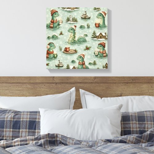 Christmas Nessie Loch Ness Monster Cozy Cryptids  Canvas Print
