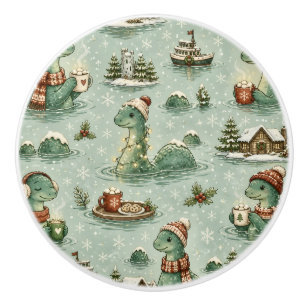 Christmas Nessie Loch Ness Monster Cozy Cryptids  Ceramic Knob