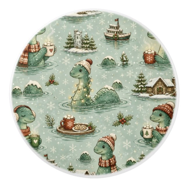 Christmas Nessie Loch Ness Monster Cozy Cryptids  Ceramic Knob (Front)