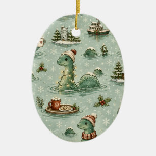 Christmas Nessie Loch Ness Monster Cozy Cryptids Ceramic Ornament