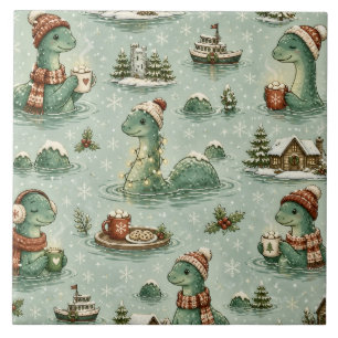 Christmas Nessie Loch Ness Monster Cozy Cryptids Ceramic Tile