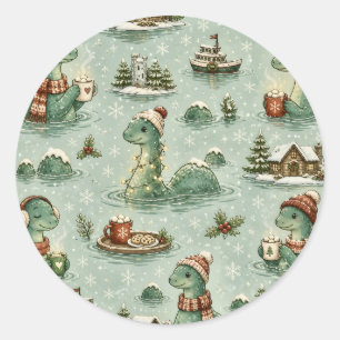 Christmas Nessie Loch Ness Monster Cozy Cryptids  Classic Round Sticker