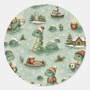 Christmas Nessie Loch Ness Monster Cozy Cryptids  Classic Round Sticker