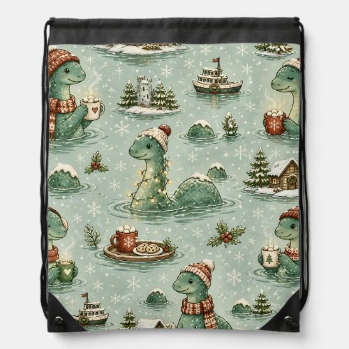 Christmas Nessie Loch Ness Monster Cozy Cryptids  Drawstring Bag