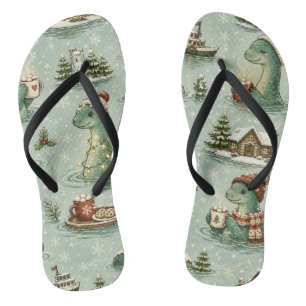 Christmas Nessie Loch Ness Monster Cozy Cryptids  Flip Flops