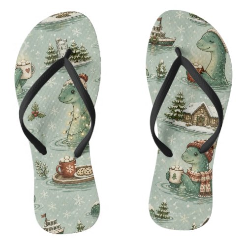 Christmas Nessie Loch Ness Monster Cozy Cryptids  Flip Flops