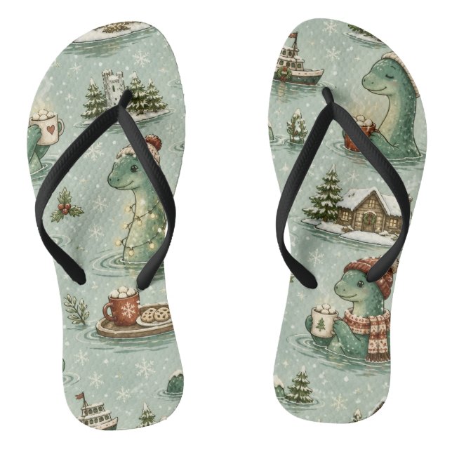 Christmas Nessie Loch Ness Monster Cozy Cryptids  Flip Flops (Footbed)