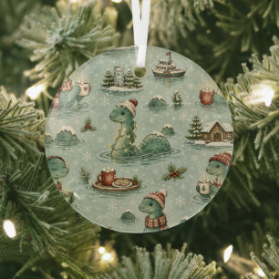 Christmas Nessie Loch Ness Monster Cozy Cryptids  Glass Ornament