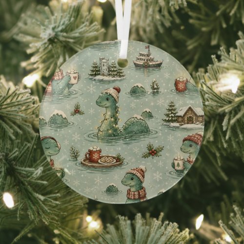 Christmas Nessie Loch Ness Monster Cozy Cryptids Glass Ornament
