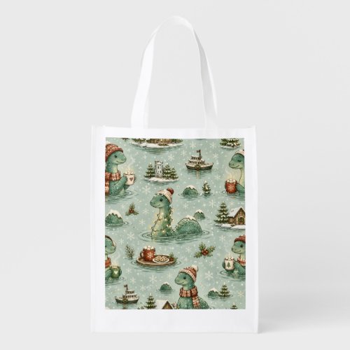 Christmas Nessie Loch Ness Monster Cozy Cryptids  Grocery Bag