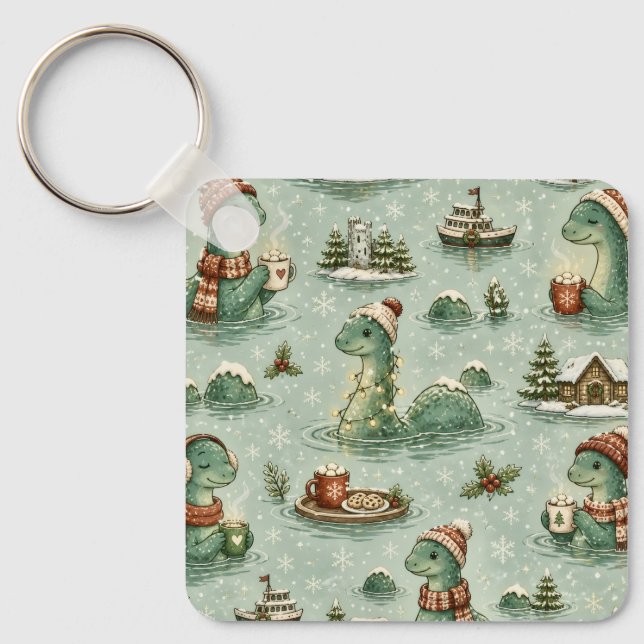 Christmas Nessie Loch Ness Monster Cozy Cryptids  Keychain (Front)