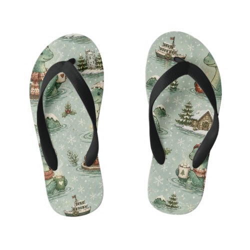 Christmas Nessie Loch Ness Monster Cozy Cryptids Kid's Flip Flops