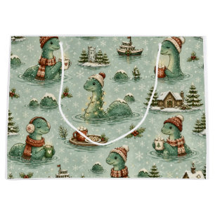 Christmas Nessie Loch Ness Monster Cozy Cryptids  Large Gift Bag