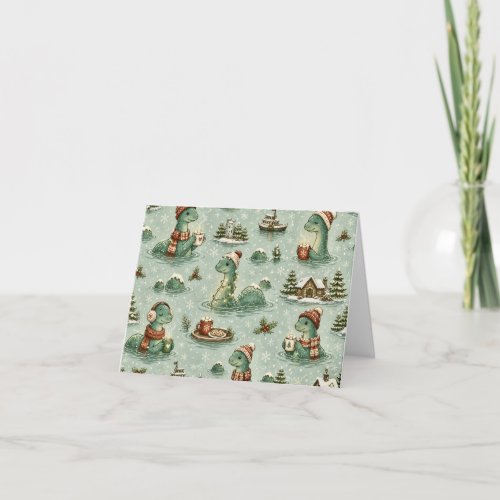 Christmas Nessie Loch Ness Monster Cozy Cryptids  Letterpress Thank You Card