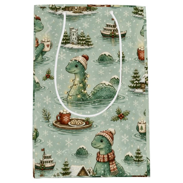 Christmas Nessie Loch Ness Monster Cozy Cryptids  Medium Gift Bag (Front)