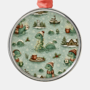 Christmas Nessie Loch Ness Monster Cozy Cryptids Metal Ornament