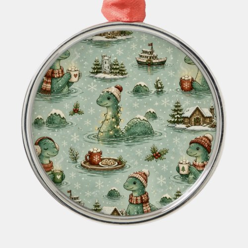 Christmas Nessie Loch Ness Monster Cozy Cryptids Metal Ornament