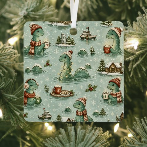 Christmas Nessie Loch Ness Monster Cozy Cryptids Metal Ornament