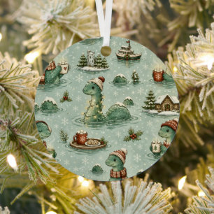 Christmas Nessie Loch Ness Monster Cozy Cryptids Metal Ornament