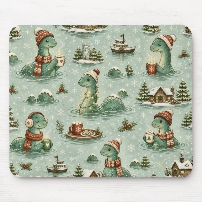 Christmas Nessie Loch Ness Monster Cozy Cryptids  Mouse Pad (Front)