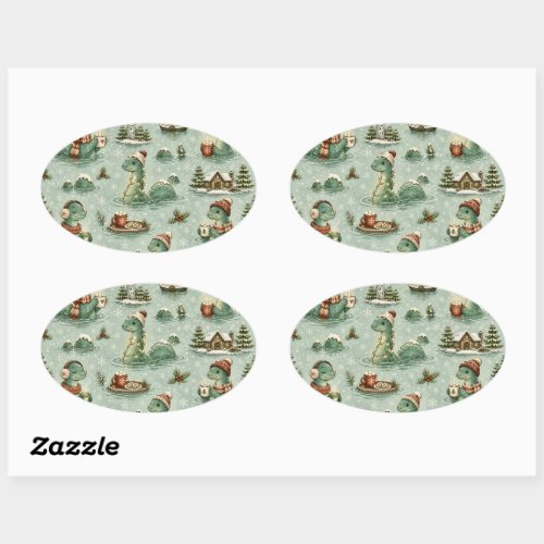 Christmas Nessie Loch Ness Monster Cozy Cryptids  Oval Sticker