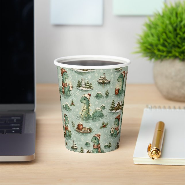 Christmas Nessie Loch Ness Monster Cozy Cryptids  Paper Cups (Insitu)