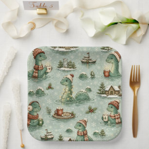 Christmas Nessie Loch Ness Monster Cozy Cryptids Paper Plates