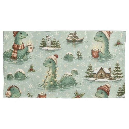 Christmas Nessie Loch Ness Monster Cozy Cryptids Pillow Case