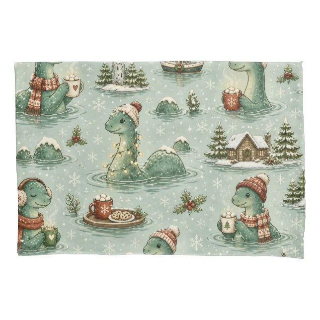 Christmas Nessie Loch Ness Monster Cozy Cryptids  Pillow Case (Front)