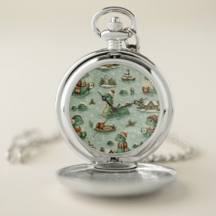 Christmas Nessie Loch Ness Monster Cozy Cryptids  Pocket Watch