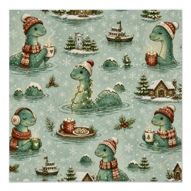 Christmas Nessie Loch Ness Monster Cozy Cryptids  Poster (Front)