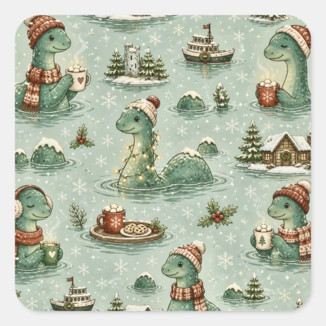 Christmas Nessie Loch Ness Monster Cozy Cryptids  Square Sticker (Front)