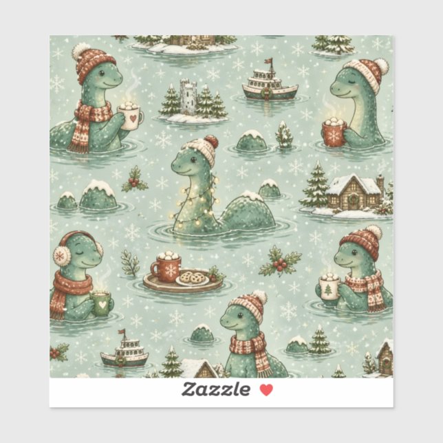 Christmas Nessie Loch Ness Monster Cozy Cryptids  Sticker (Sheet)