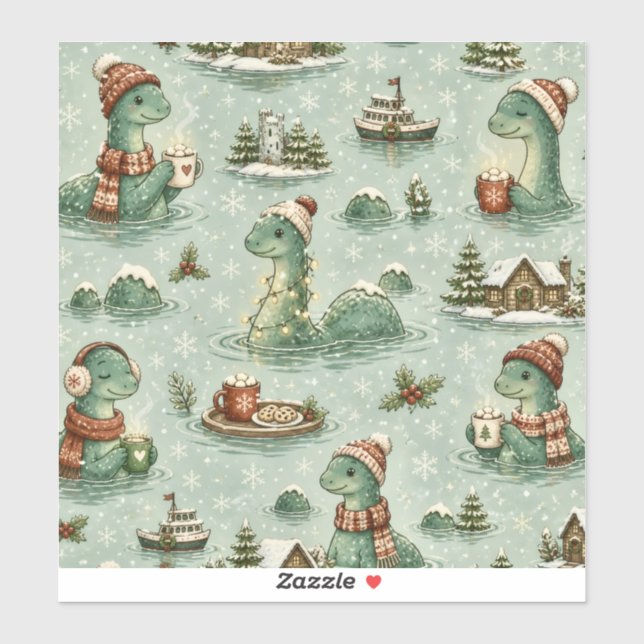 Christmas Nessie Loch Ness Monster Cozy Cryptids  Sticker (Sheet)