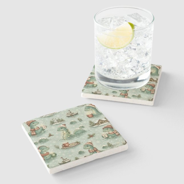 Christmas Nessie Loch Ness Monster Cozy Cryptids  Stone Coaster (Side)