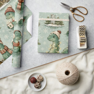 Christmas Nessie Loch Ness Monster Cozy Cryptids  Wrapping Paper