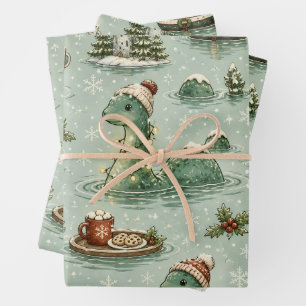 Christmas Nessie Loch Ness Monster Cozy Cryptids  Wrapping Paper Sheets
