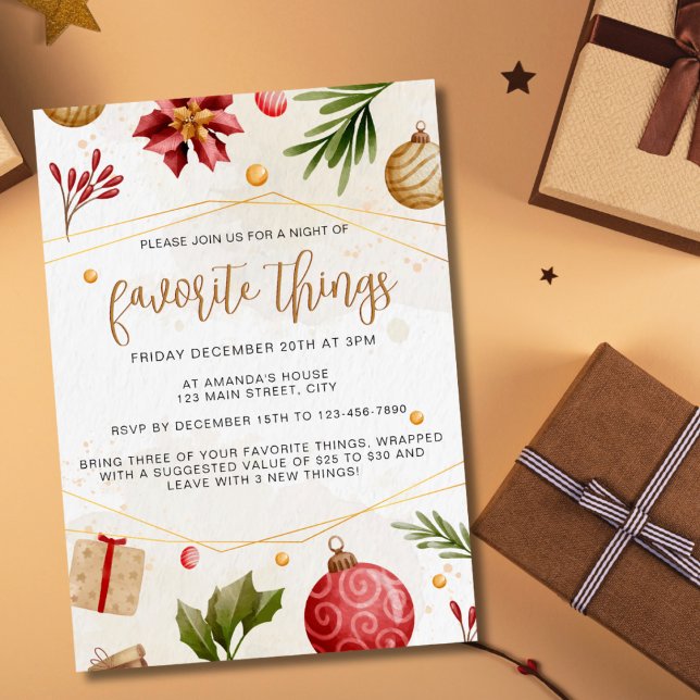 Christmas Neutral Watercolor Favorite Things Party Invitation (Creator Uploaded)