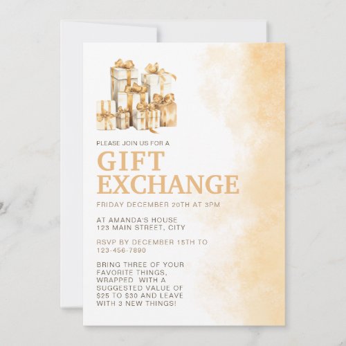 Christmas Neutral Watercolor Gift Exchange Invitation