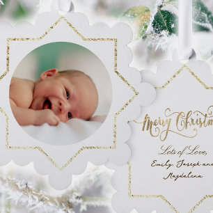 christmas new baby faux foil frame ornament card