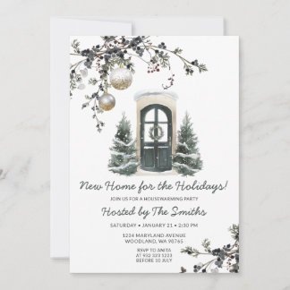 Christmas New Home Green Winter Housewarming Party Invitation