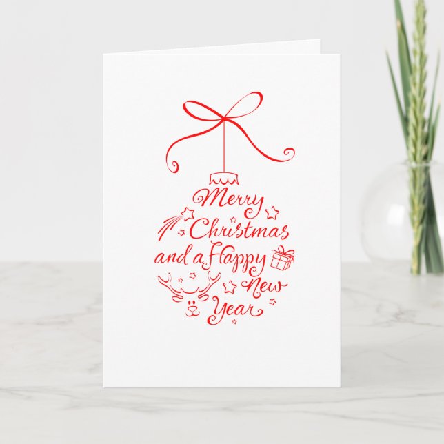 Christmas & New Year Calligraphy Christmas Ball Holiday Card (Front)