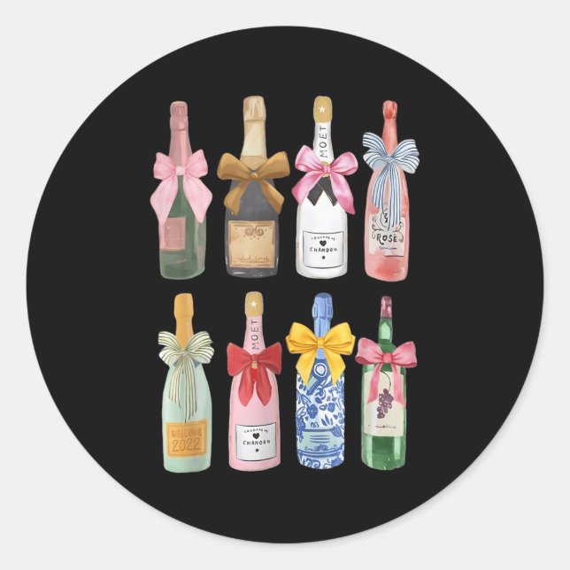 Christmas New Year Champagne Gl Coquette Bot-tle M Classic Round Sticker (Front)