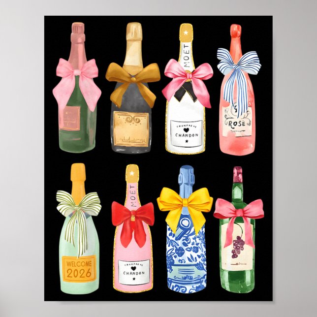 Christmas New Year Champagne Gl Coquette Bottle  Poster (Front)