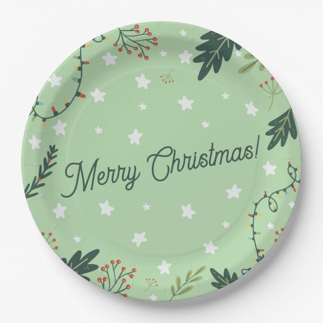 Christmas New Year dinner sage green plate (Front)