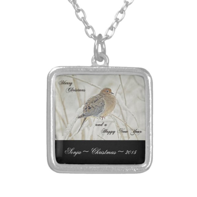 Christmas & New Year Greeting - Mourning Dove Silver Plated Necklace (Front)