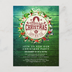 Christmas New Year Holiday Party Holly Wreath Snow Postcard