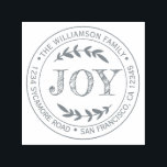 Christmas New Year Joy Family Round Return Address Self-inking Stamp<br><div class="desc">Christmas family round return address self-inking stamp with your name and address in dark blue violet stylish typography with a pretty hand drawn JOY text illustration. Simply add your name and address. Exclusively designed for you by Happy Dolphin Studio. If you need any help or matching products please contact us...</div>