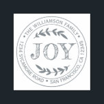 Christmas New Year Joy Family Round Return Address Self-inking Stamp<br><div class="desc">Christmas family round return address self-inking stamp with your name and address in dark blue violet stylish typography with a pretty hand drawn JOY text illustration. Simply add your name and address. Exclusively designed for you by Happy Dolphin Studio. If you need any help or matching products please contact us...</div>